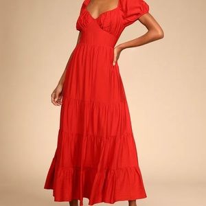 Red Puff Sleeve Dress